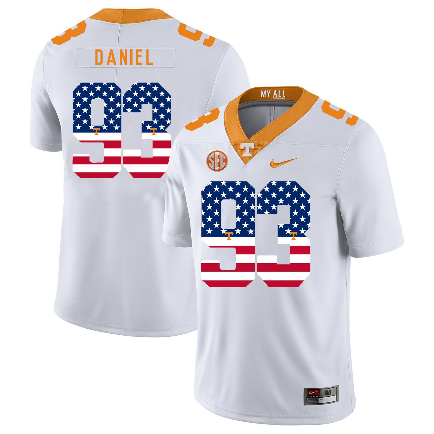 Men Tennessee Volunteers 93 Daniel White Flag Customized NCAA Jerseys